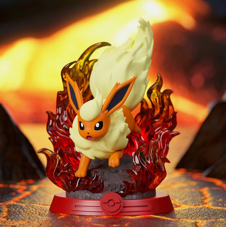 Pokémon figure with fiery design on a dark background