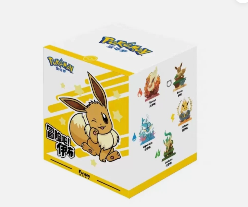 Pokémon trading card game box with Eevee illustration on a white background