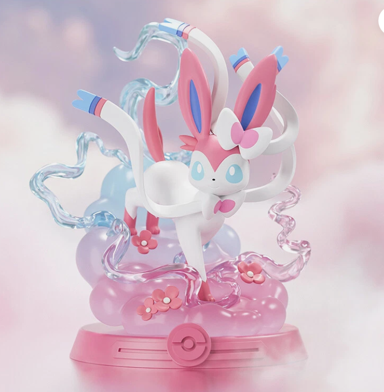 Animated character figure on a pink base with a soft, blurred background